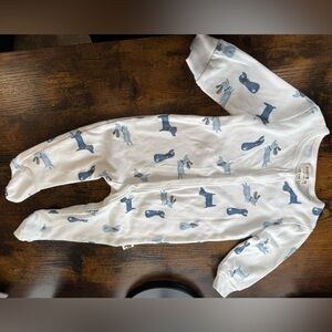 Rabbit and Bear Footies | 6-9 months (blue‎ dog puppy design)
